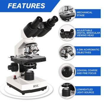 Hsl 40X2500X Compound Binocular Microscope For Adults Professional Microscopes For Student Educate Biological Microscope Lab Mi