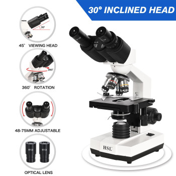 Hsl 40X2500X Compound Binocular Microscope For Adults Professional Microscopes For Student Educate Biological Microscope Lab Mi