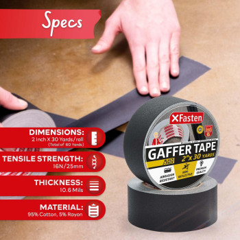 Xfasten Black Gaffers Tape 2 Inch X 30 Yards 2Pack 180Ft Residuefree Matte Black Gaffer Tape 2 Inch Nonreflective Easyto