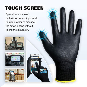 Kaygo Safety Work Gloves Pu Coated For Men And Women Kg11Pb 12 Pairs Seamless Knit Glove With Two Fingers Touchscreen Ideal For