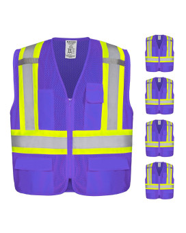 Kaygo High Visibility Safety Vests Kg0100 Safety Vests Reflective With Pockets And Zipperpurple L