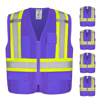 Kaygo High Visibility Safety Vests Kg0100 Safety Vests Reflective With Pockets And Zipperpurple L