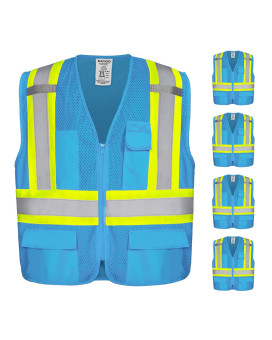 Kaygo High Visibility Safety Vests Kg0100 Reflective Vest With Pockets And Zipperlight Blue 3Xl