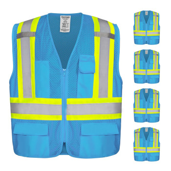 Kaygo High Visibility Safety Vests Kg0100 Reflective Vest With Pockets And Zipperlight Blue 3Xl