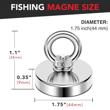 Diymag Strong Neodymium Fishing Magnets 200 Lbs91 Kg Pulling Force Rare Earth Magnet With Countersunk Hole Eyebolt Diameter 1