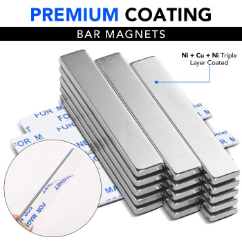 Diymag Strong Bar Magnets Rare Earth Neodymium Magnets With Adhesive Backing Powerful Pull Force Perfect For Fridge Garage