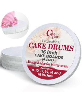 Cakebon Cake Boards Sturdy 12 Inch Thick Cake Drums 16 Inch Cake Board Professional Fully Wrapped Edges White 6Pack Cake B