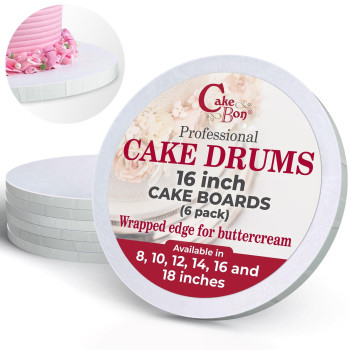 Cakebon Cake Boards Sturdy 12 Inch Thick Cake Drums 16 Inch Cake Board Professional Fully Wrapped Edges White 6Pack Cake B