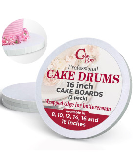 Cake Boards By Cakebon Sturdy 12 Inch Thick Cake Drums 16 Inch Cake Board Professional Fully Wrapped Edges White 3Pack C