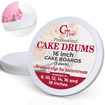 Cake Boards By Cakebon Sturdy 12 Inch Thick Cake Drums 16 Inch Cake Board Professional Fully Wrapped Edges White 3Pack C