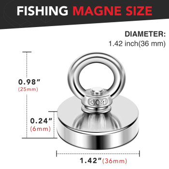 Diymag Strong Neodymium Fishing Magnets 150 Lbs68 Kg Pulling Force Rare Earth Magnet With Countersunk Hole Eyebolt Diameter 1