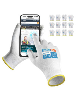 Kaygo Safety Work Gloves Pu Coated For Men And Women Kg11P 12 Pairs Seamless Knit Glove With Two Fingers Touchscreen Ideal For