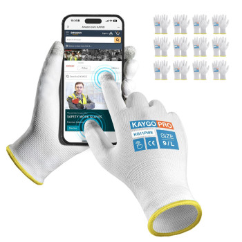 Kaygo Safety Work Gloves Pu Coated For Men And Women Kg11P 12 Pairs Seamless Knit Glove With Two Fingers Touchscreen Ideal For