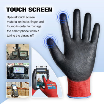 Kaygo Safety Work Gloves Pu Coated For Men And Women Kg11P 12 Pairs Seamless Knit Glove With Two Fingers Touchscreen Ideal For