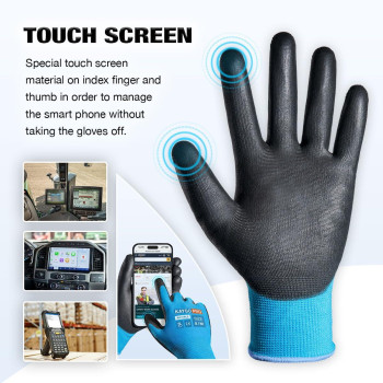 Kaygo Safety Work Gloves Pu Coated For Men And Women Kg11P 12 Pairs Seamless Knit Glove With Two Fingers Touchscreen Ideal For