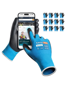 Kaygo Safety Work Gloves Pu Coated For Men And Women Kg11Pb 12 Pairs Seamless Knit Glove With Two Fingers Touchscreen Ideal For