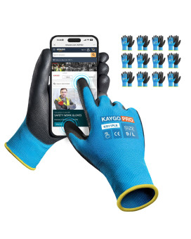 Kaygo Safety Work Gloves Pu Coated For Men And Women Kg11P 12 Pairs Seamless Knit Glove With Two Fingers Touchscreen Ideal For