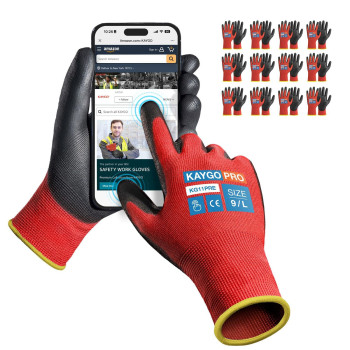 Kaygo Safety Work Gloves Pu Coated For Men And Women Kg11P 12 Pairs Seamless Knit Glove With Two Fingers Touchscreen Ideal For