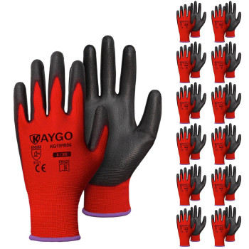 Kaygo Safety Work Gloves Pu Coated60 Pairs Kg11P Seamless Knit Glove With Polyurethane Coated Smooth Grip On Palm Fingers F