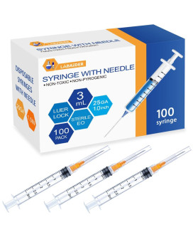 3Ml Syringes With Needle 25G 10 Inch Needle Lab Supplies Sterile Individually Packaged