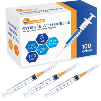 3Ml Syringes With Needle 25G 10 Inch Needle Lab Supplies Sterile Individually Packaged