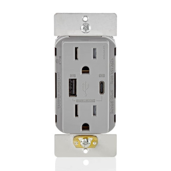 Leviton T5634G 60W 20V25A 5V2A Usb Dual Type Atypec Power Delivery Inwall Charger With 15A Tamperresistant Outlet Us