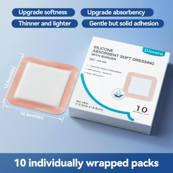 Dimora Silicone Super Absorbent Wound Dressings Gentle Adhesive Bandages With Ultrasorb Polymer Heavy Exudate Wound Care Pads