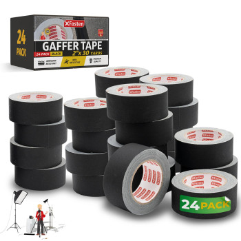 Xfasten Black Gaffers Tape 2 Inch X 30 Yards 24Pack 2160Ft Residuefree Matte Black Gaffer Tape 2 Inch Nonreflective Easyt