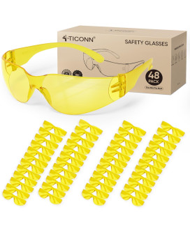 Ticonn 48 Clear Safety Glasses For Men Safety Goggles With Scratch Impact Resistant Meets Ansi Z871 Standard Yellow 48 Pack