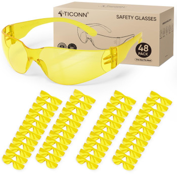 Ticonn 48 Clear Safety Glasses For Men Safety Goggles With Scratch Impact Resistant Meets Ansi Z871 Standard Yellow 48 Pack