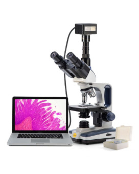 Swift 40X2500X Trinocular Compound Microscope With 10Mp Digital Camera And Slides Mechanical Stage Abbe Condenser