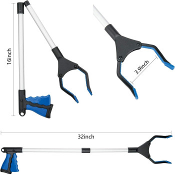 Fitplus Powergrip T9 Grabber Reacher Tool Wide Jaw Foldable Steel Cable With 96 Grip Points For Firm Grip 32 With Magnet