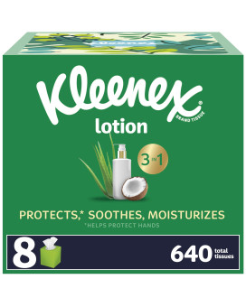 Kleenex Lotion Facial Tissues With Coconut Oil 8 Cube Boxes 80 Tissues Per Box 3Ply