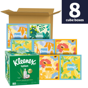 Kleenex Lotion Facial Tissues With Coconut Oil 8 Cube Boxes 80 Tissues Per Box 3Ply