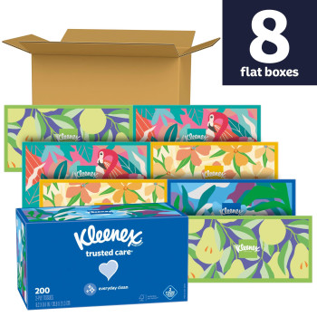 Kleenex Trusted Care Facial Tissues 8 Flat Boxes 200 Tissues Per Box 2Ply Packaging May Vary