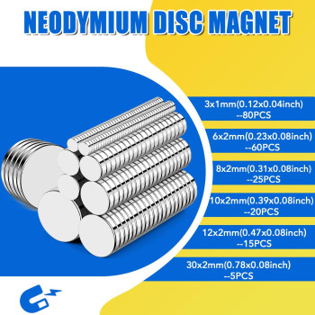 Trymag 205Pcs Small Strong Magnets 6 Different Size Neodymium Disc Magnets Rare Earth Magnets For Crafts Heavy Duty Earth Mag