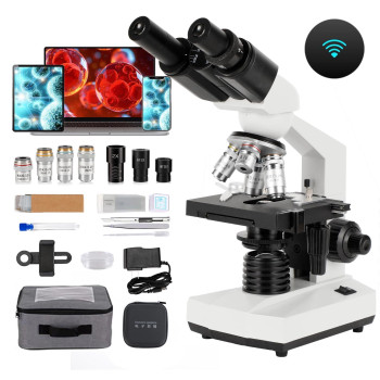 Fuleniao Binocular Compound Microscope 40X5000X Magnification Wideangle Eyepiece Wf10X Wf25X Led Light Source Xy Axis Doub