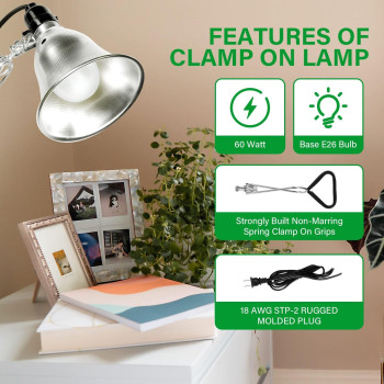 Simple Deluxe Clamp Light With 55 Inch Adjustable Aluminum Reflector Suit For E26 Socket Max 60 Watt Lamp No Bulb Included