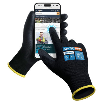 Kaygo Safety Work Gloves Pu Coated For Men And Women Kg11Pb 60 Pairs Seamless Knit Glove With Two Fingers Touchscreen Ideal For