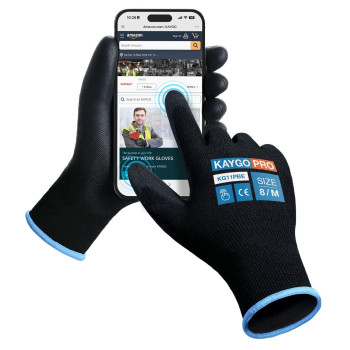 Kaygo Safety Work Gloves Pu Coated For Men And Women Kg11Pb 60 Pairs Seamless Knit Glove With Two Fingers Touchscreen Ideal For