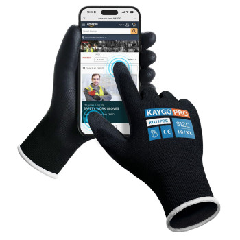 Kaygo Safety Work Gloves Pu Coated For Men And Women Kg11Pb 60 Pairs Seamless Knit Glove With Two Fingers Touchscreen Ideal For