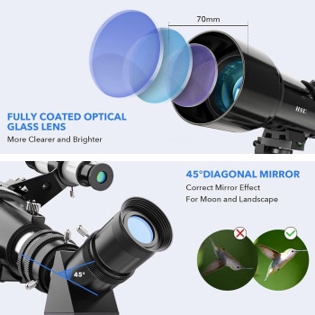 Hsl Telescope 70Mm Aperture 400Mm Az Mount Astronomical Refracting Telescope For Kids Adults Portable Travel Telescope With T