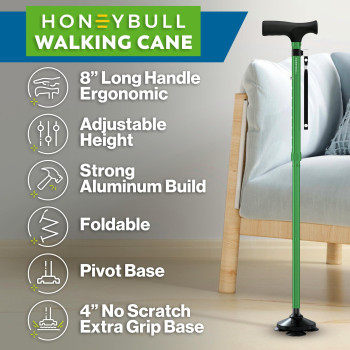 Honeybull Walking Cane For Men Women Foldable Adjustable Collapsible Free Standing Cane Pivot Tip Heavy Duty Walking