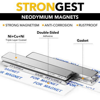 Diymag Strong Bar Magnets Rare Earth Neodymium Magnets With Adhesive Backing Powerful Pull Force Perfect For Fridge Garage