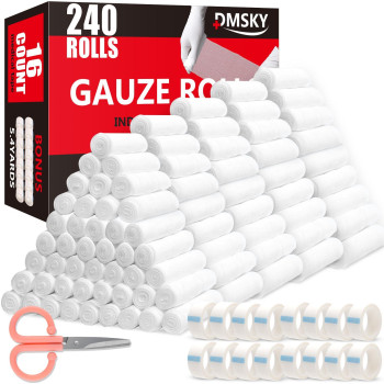 240 Pack Gauze Rolls Bandages 4 In X 41 Yards Individually Wrapped Breathable Rolled Gauze Premium First Aid Supplies Medi