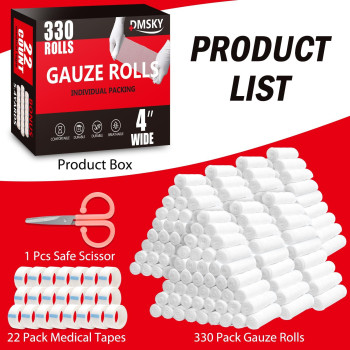 330 Pack Gauze Rolls Bandages 4 In X 41 Yards Individually Wrapped Breathable Rolled Gauze Premium First Aid Supplies Medi