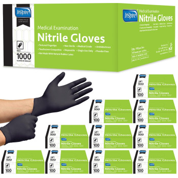 Inspire Black Nitrile Disposable Gloves Medical Food Household Cleaning Gloves Black Case Of 1000 Extra Large