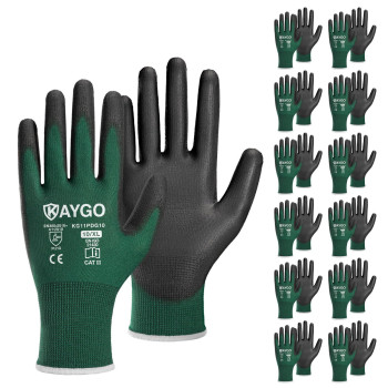 Kaygo Safety Work Gloves Pu Coated12 Pairs Kg11Pb Seamless Knit Glove With Polyurethane Coated Smooth Grip On Palmfingers F