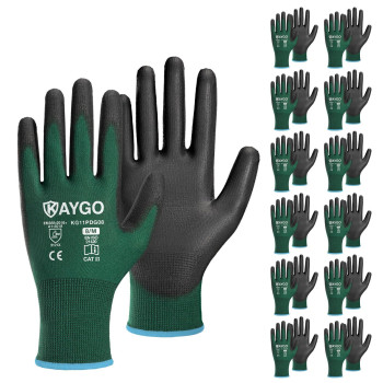 Kaygo Safety Work Gloves Pu Coated12 Pairs Kg11Pb Seamless Knit Glove With Polyurethane Coated Smooth Grip On Palmfingers F