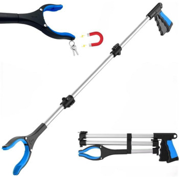 Fitplus Powergrip T9 Extra Long Grabber Reacher Tool Wide Jaw Foldable Trash Pickup Tool Steel Cable With 96 Grip Points Fo